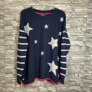 Joules Knitwear navy and pink trim knitted sweater Size 14 (C004)